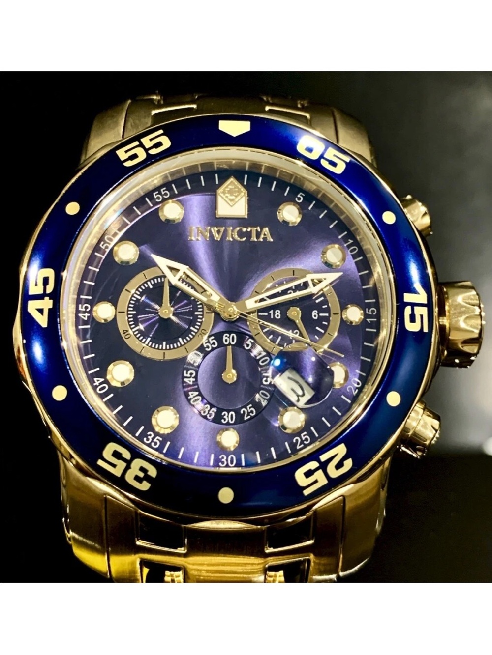 Invicta Men’s PRO DIVER SCUBA Chronograph Blue Dial 18kt Gold Plated Watch. 0073 - Picture 5 of 12